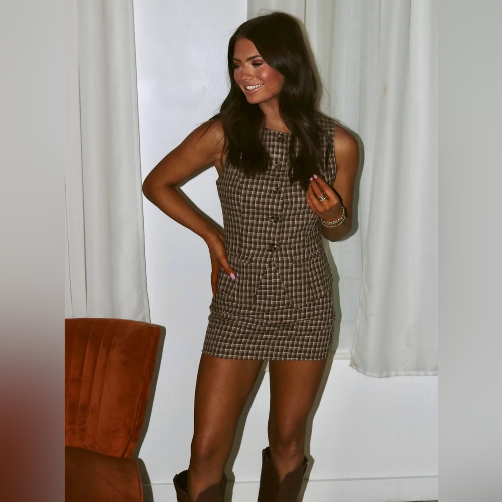 Chocolate Plaid Skirt Set